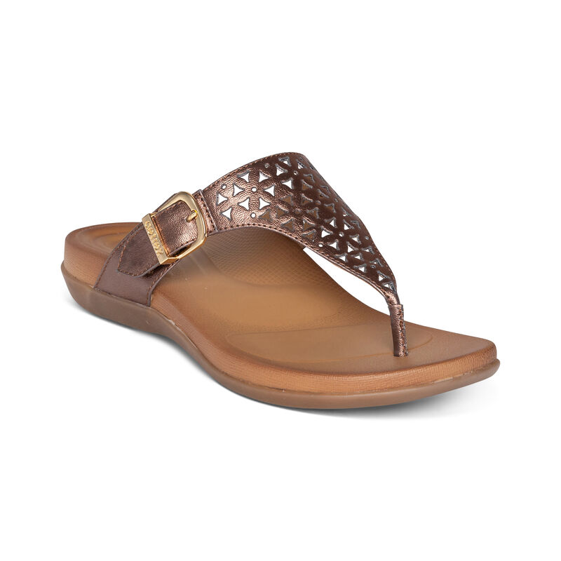 Aetrex Womens Rita Adjustable Thong Flip Flops Bronze - uRQEg5DFW